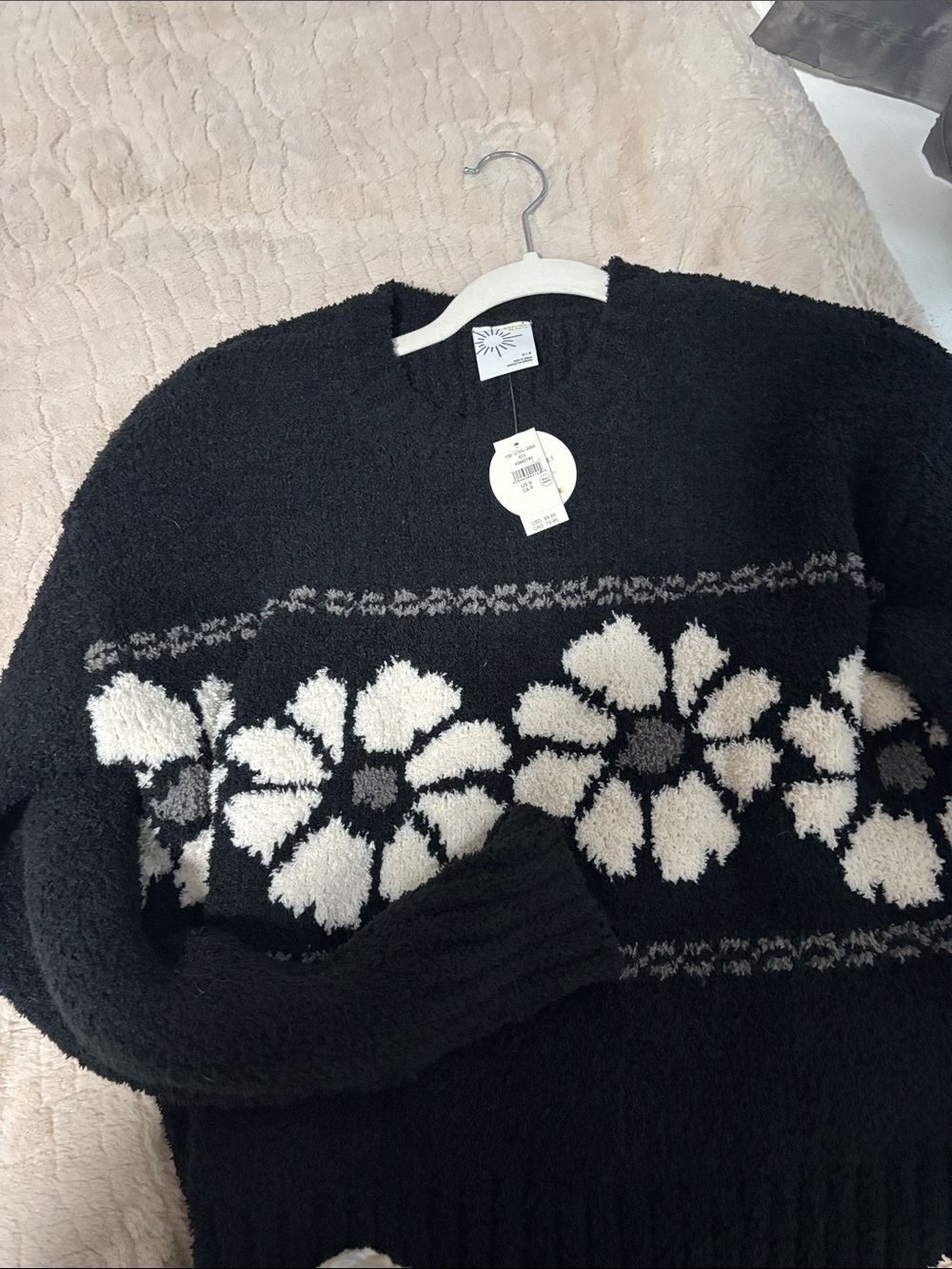 Aerie Black Floral Crewneck Sweater - Women